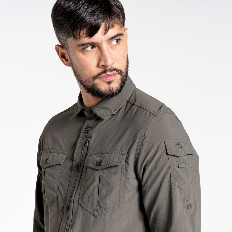 Dark Khaki Craghoppers NosiLife Adventure II Long Sleeved Men's Shirts | HVW509PO