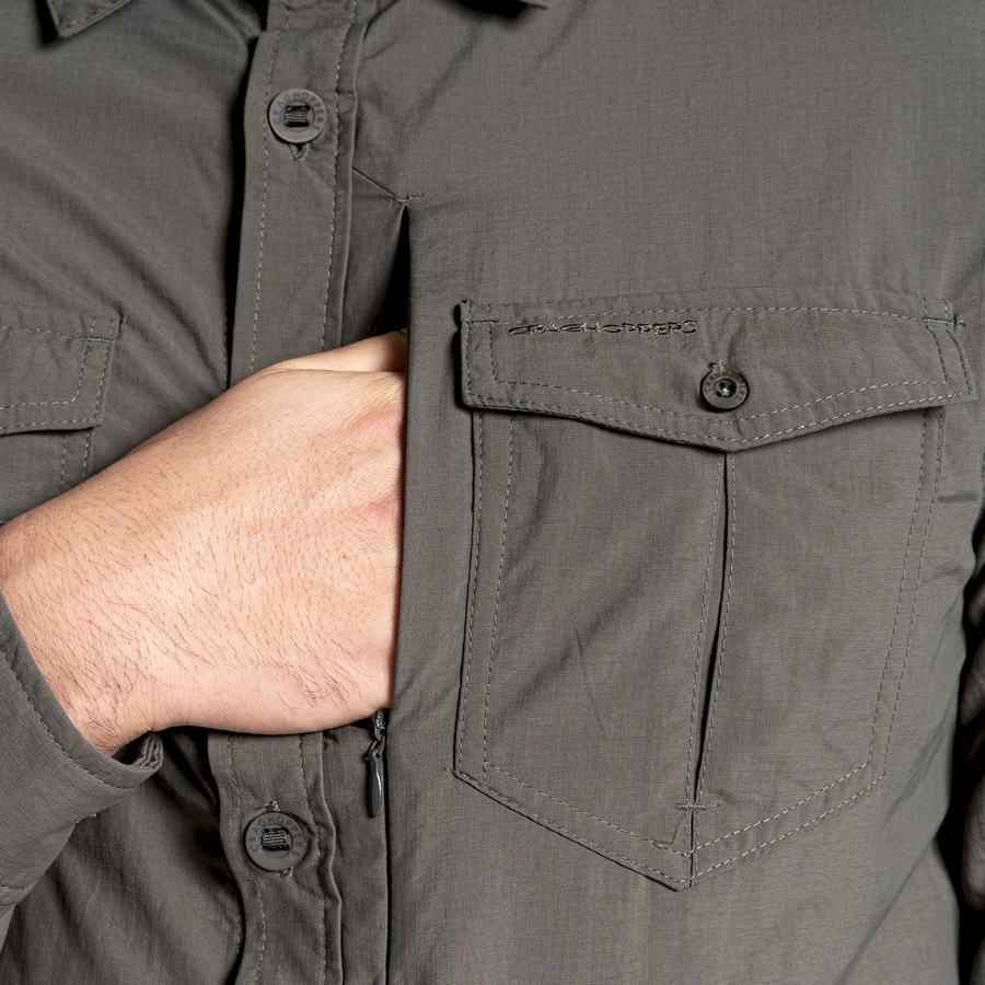 Dark Khaki Craghoppers NosiLife Adventure II Long Sleeved Men's Shirts | HVW509PO