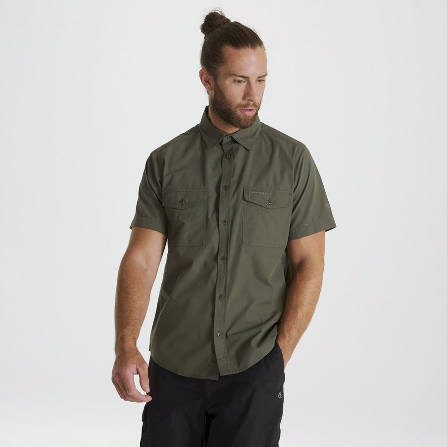 Deep Green Craghoppers Kiwi Short Sleeved Men's Shirts | AIU7162UN