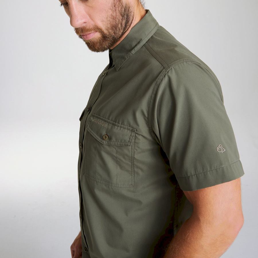 Deep Green Craghoppers Kiwi Short Sleeved Men's Shirts | AIU7162UN