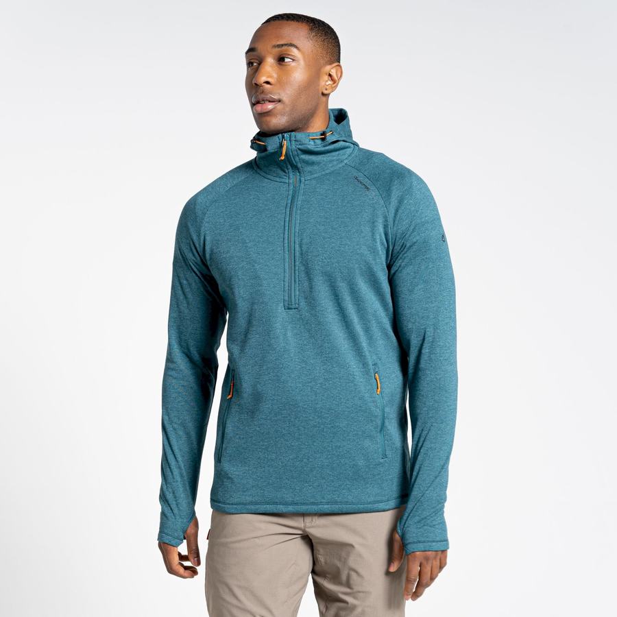 Green Craghoppers Dynamic Hooded Half Zip Top Men's T-Shirts | EAA2876RB