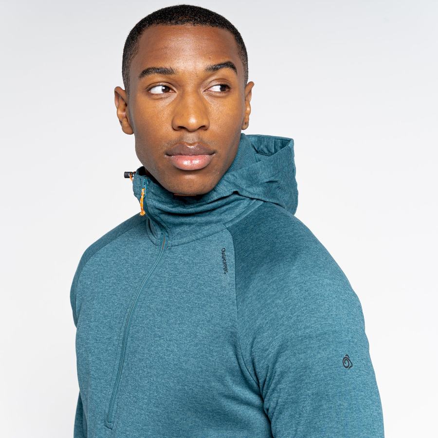 Green Craghoppers Dynamic Hooded Half Zip Top Men's T-Shirts | EAA2876RB