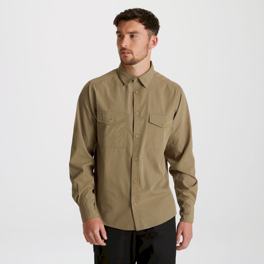 Green Craghoppers Expert Kiwi Long Sleeved Men's Shirts | PTT5338DW