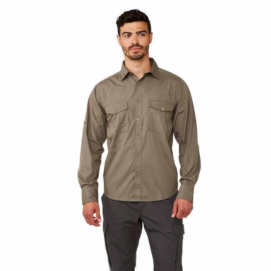 Green Craghoppers Kiwi Long-Sleeved Men's Shirts | DTN1653OJ