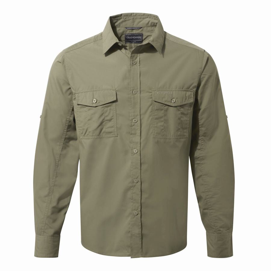 Green Craghoppers Kiwi Long-Sleeved Men's Shirts | DTN1653OJ