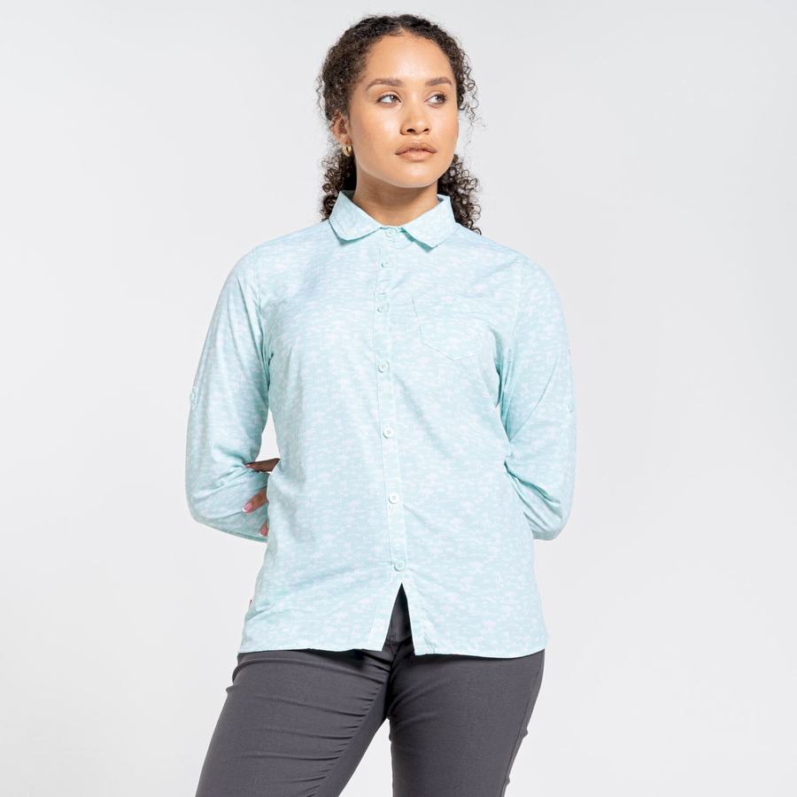 Green Craghoppers NosiLife Callo Long Sleeved Women's Shirts | XLK7677PY