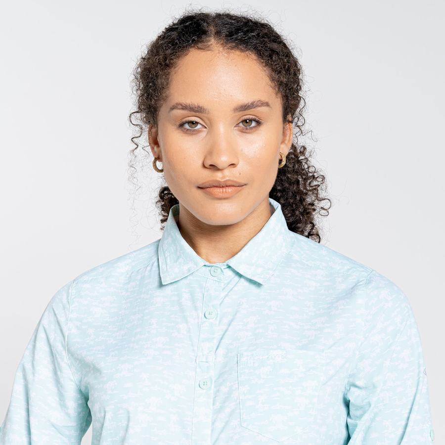 Green Craghoppers NosiLife Callo Long Sleeved Women's Shirts | XLK7677PY