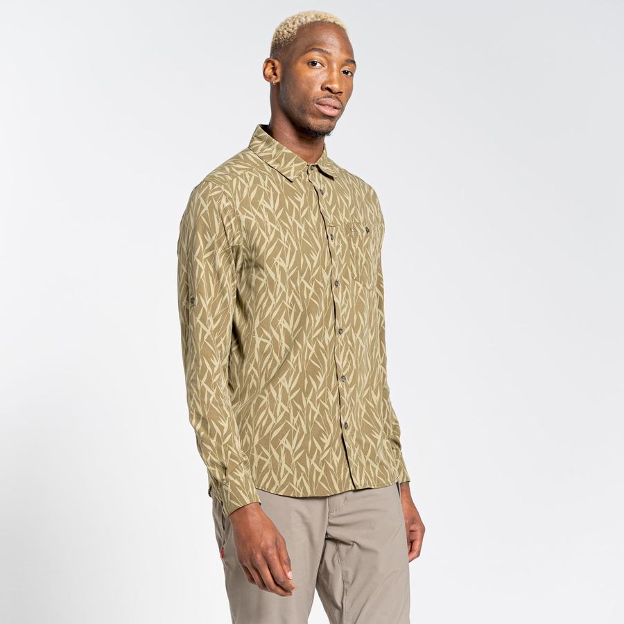 Green Craghoppers NosiLife Pinyon Long Sleeved Men's Shirts | XTJ3675NE