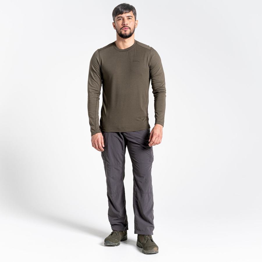 Green Craghoppers NosiLife Talen Long Sleeved Men's T-Shirts | DCM3347LW