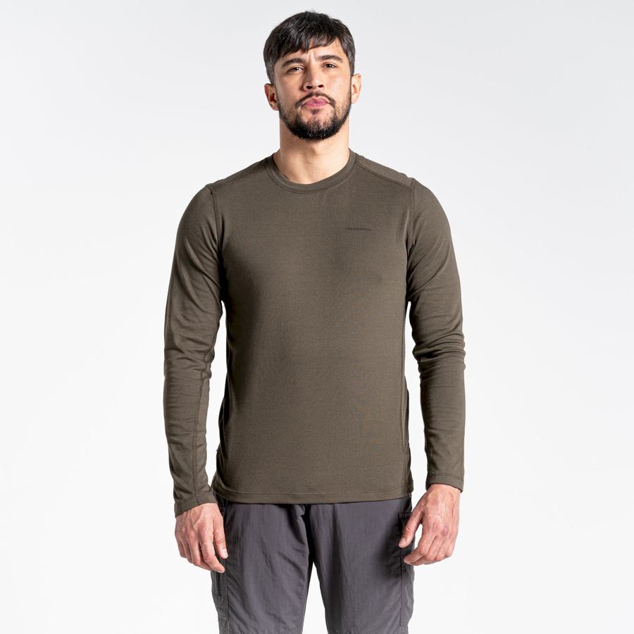 Green Craghoppers NosiLife Talen Long Sleeved Men's T-Shirts | DCM3347LW