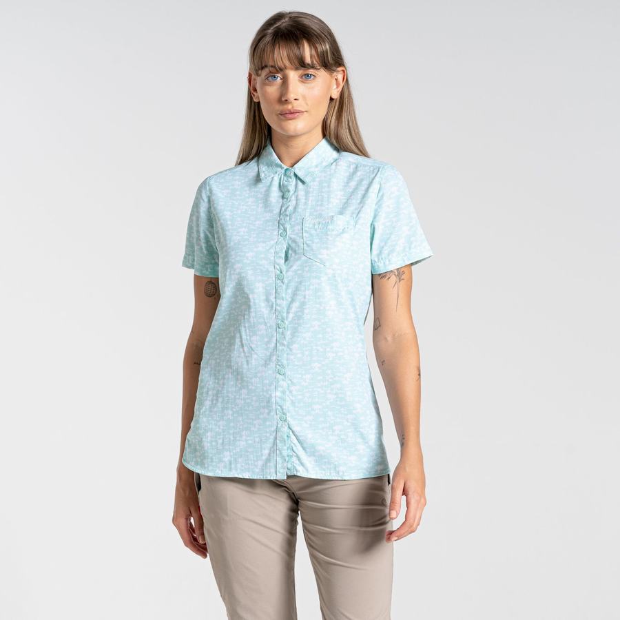 Green Craghoppers NosiLife Tillia Short Sleeved Women's Shirts | DMB394MA