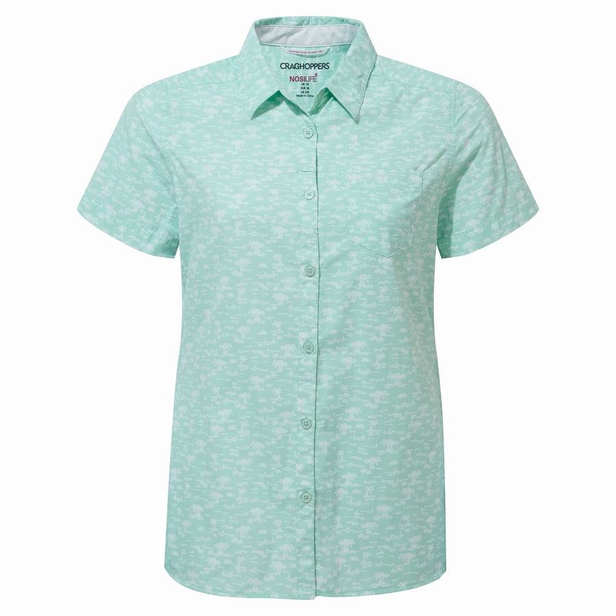 Green Craghoppers NosiLife Tillia Short Sleeved Women's Shirts | DMB394MA