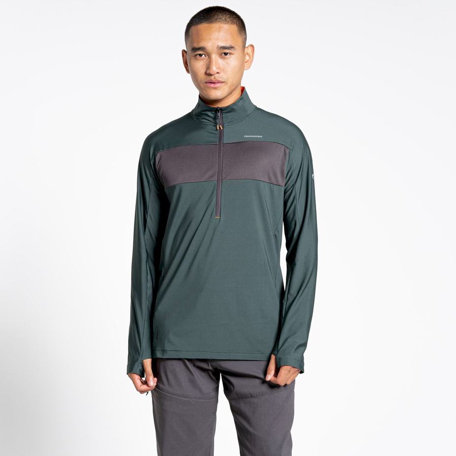 Green Craghoppers NosiLife Valens Half Zip Top Men's T-Shirts | BQM8636VW