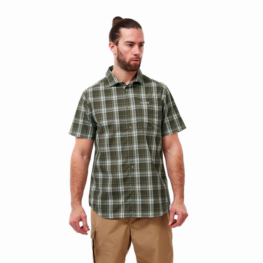 Green Craghoppers Vernon Short Sleeved Men's Shirts | EIC656RK