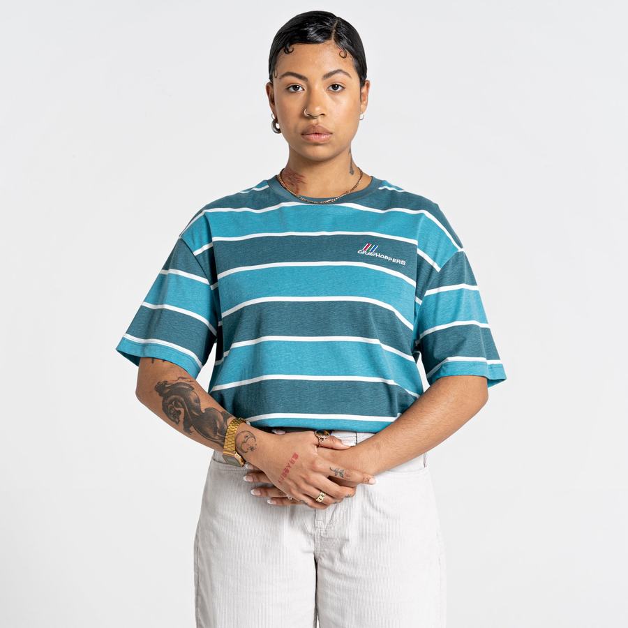 Green Stripes Craghoppers Ventura Short Sleeved Women's T-Shirts | KQH1118PA