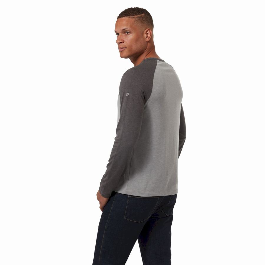 Grey Black Craghoppers First Layer Long-Sleeved Men's T-Shirts | YPJ4817YA