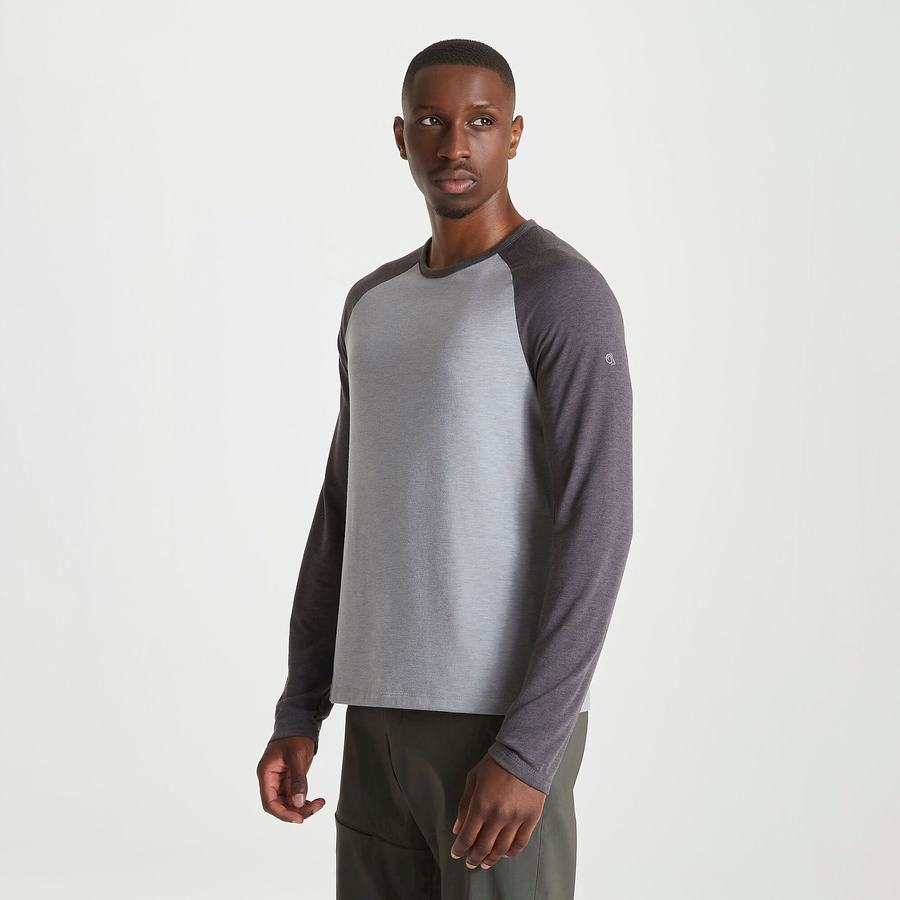 Grey Black Craghoppers First Layer Long-Sleeved Men's T-Shirts | YPJ4817YA