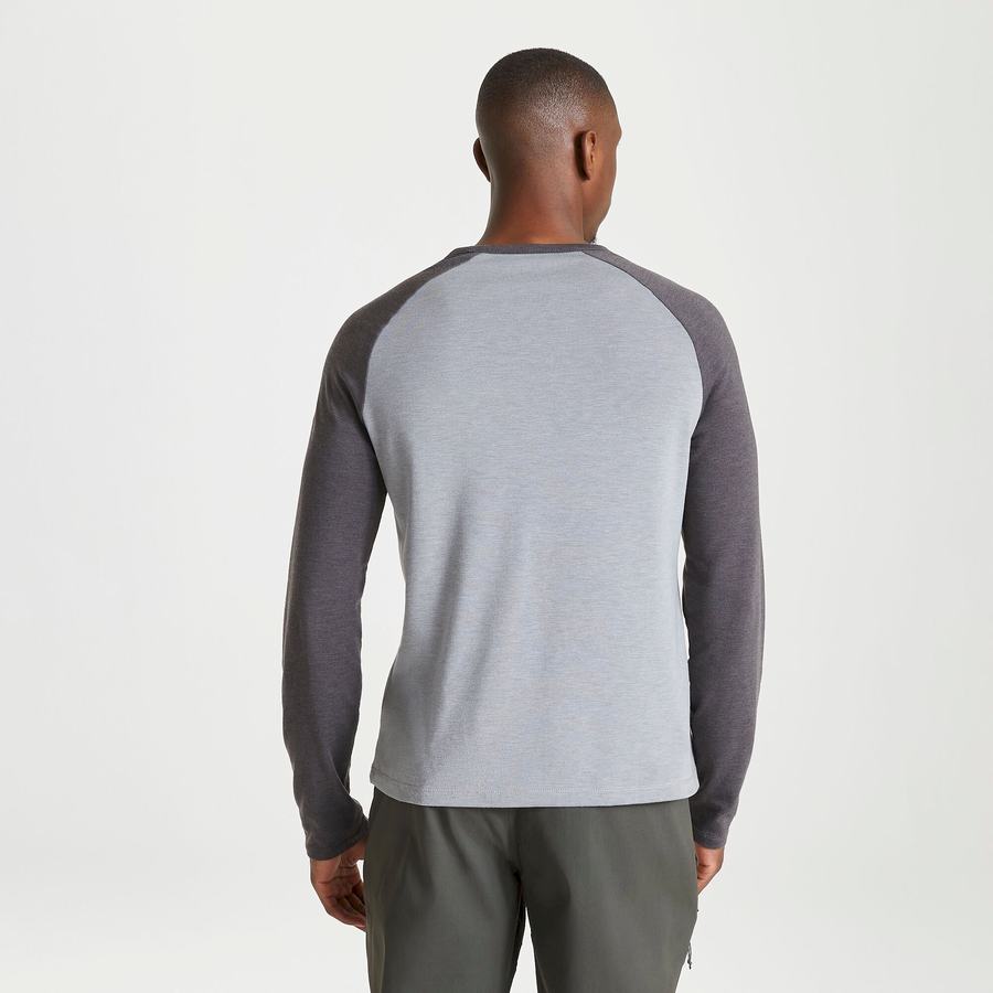 Grey Black Craghoppers First Layer Long-Sleeved Men's T-Shirts | YPJ4817YA