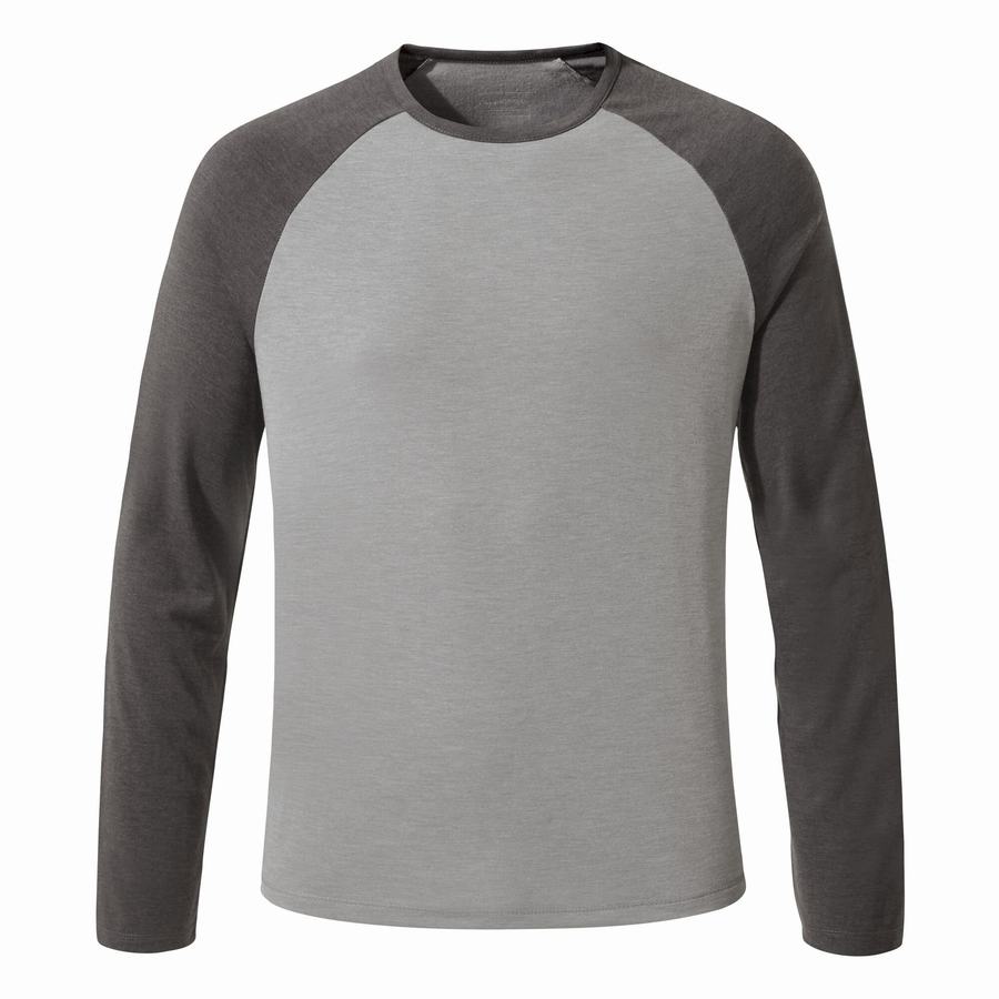 Grey Black Craghoppers First Layer Long-Sleeved Men's T-Shirts | YPJ4817YA