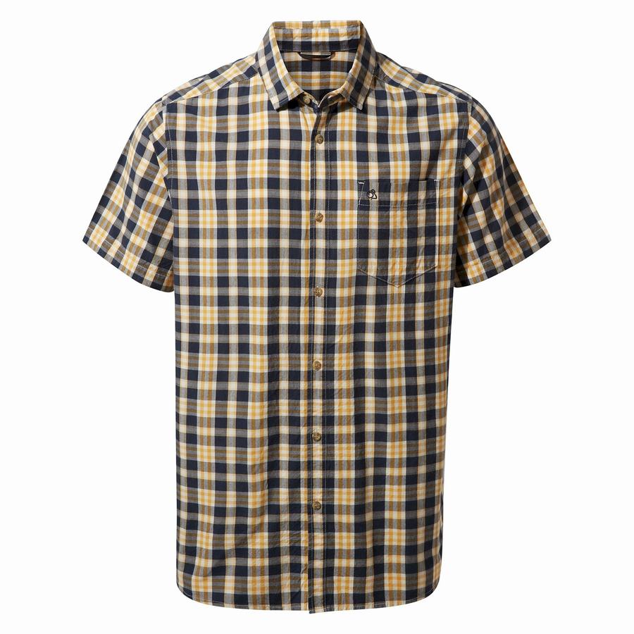 Grey Blue Craghoppers Jose Short Sleeved Men's Shirts | ZVJ111LZ