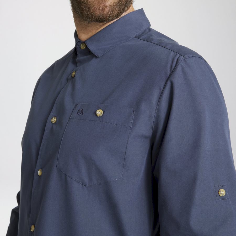 Grey Blue Craghoppers Kiwi Ridge Long Sleeved Men's Shirts | CUJ9866II