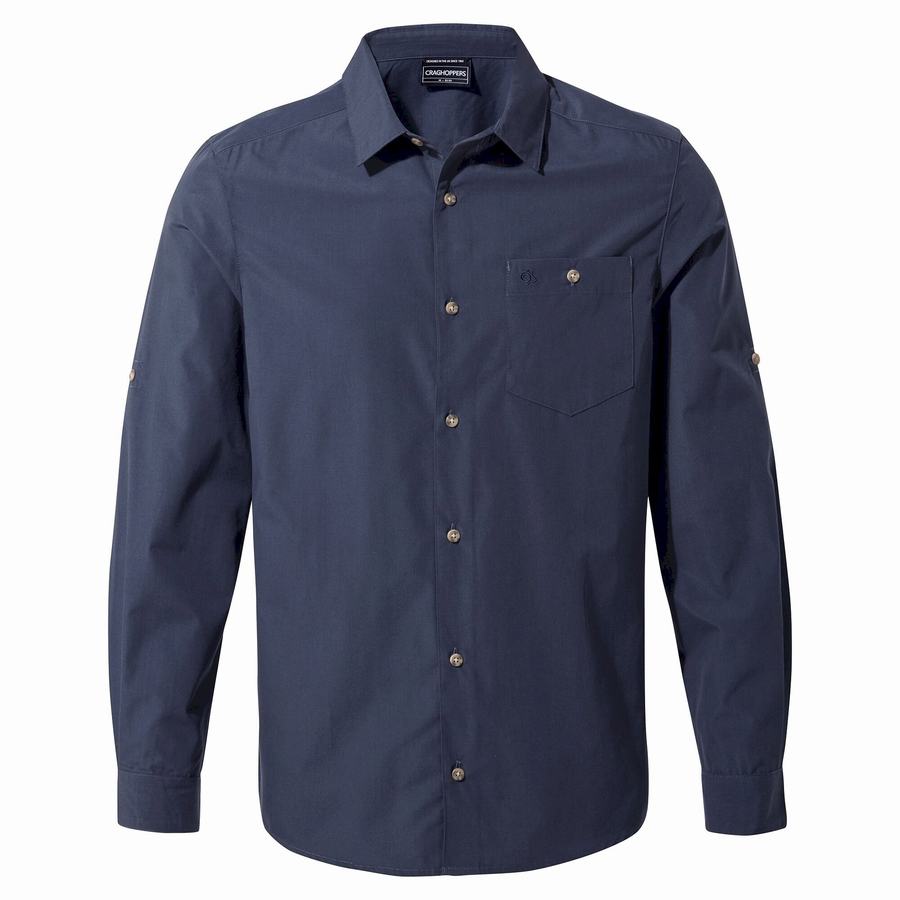 Grey Blue Craghoppers Kiwi Ridge Long Sleeved Men's Shirts | CUJ9866II