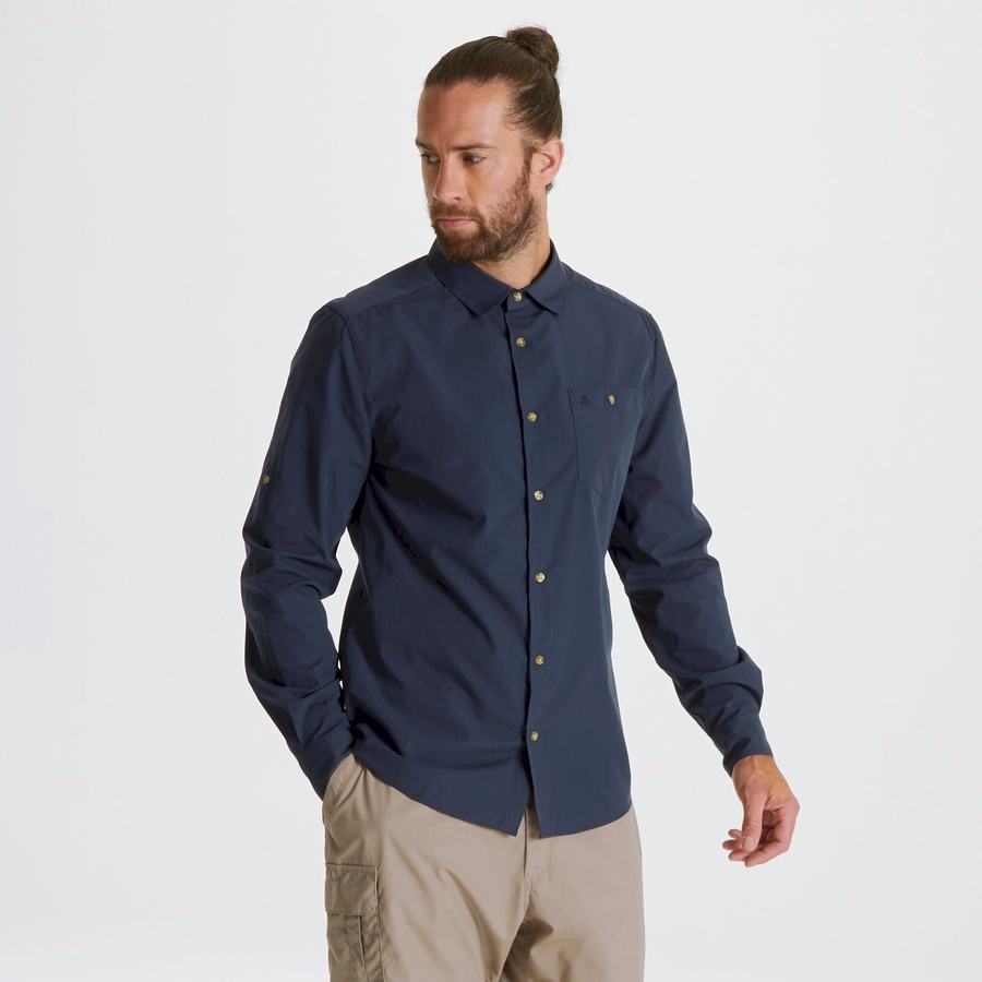 Grey Blue Craghoppers Kiwi Ridge Long Sleeved Men's Shirts | CUJ9866II