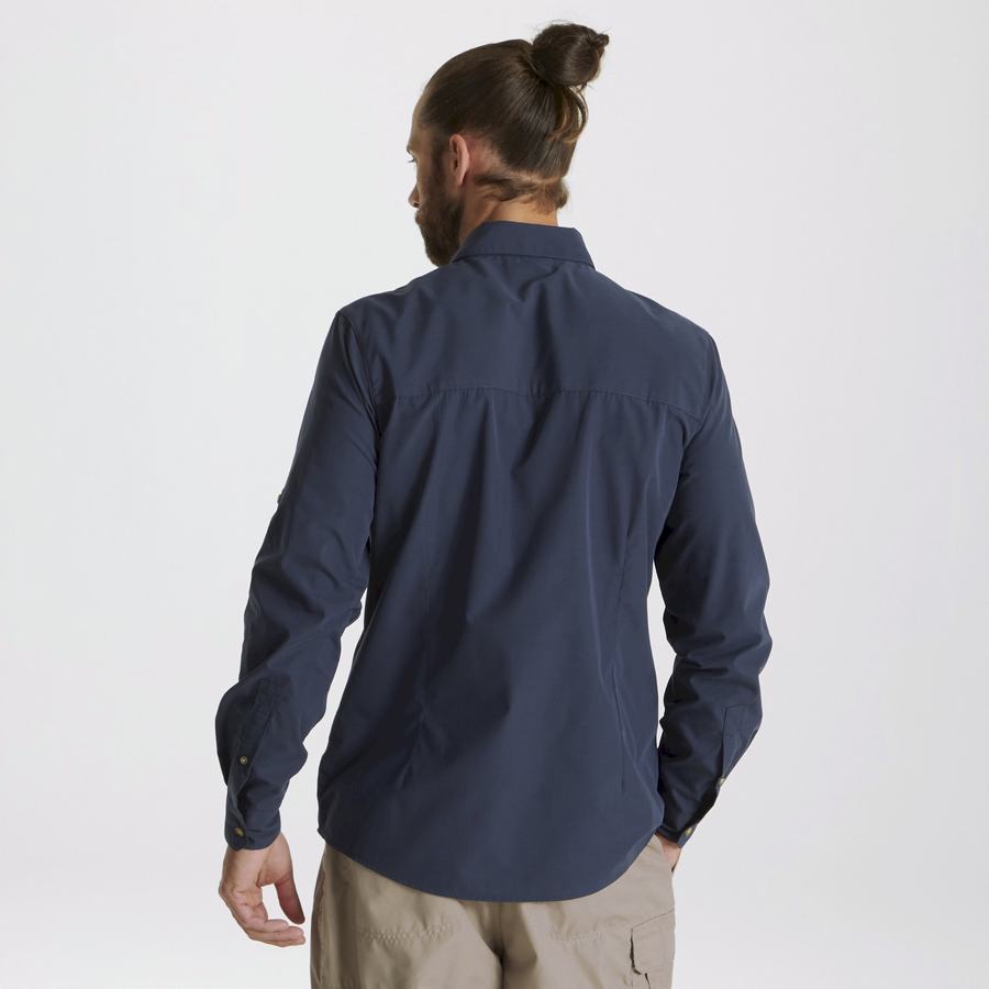 Grey Blue Craghoppers Kiwi Ridge Long Sleeved Men's Shirts | CUJ9866II