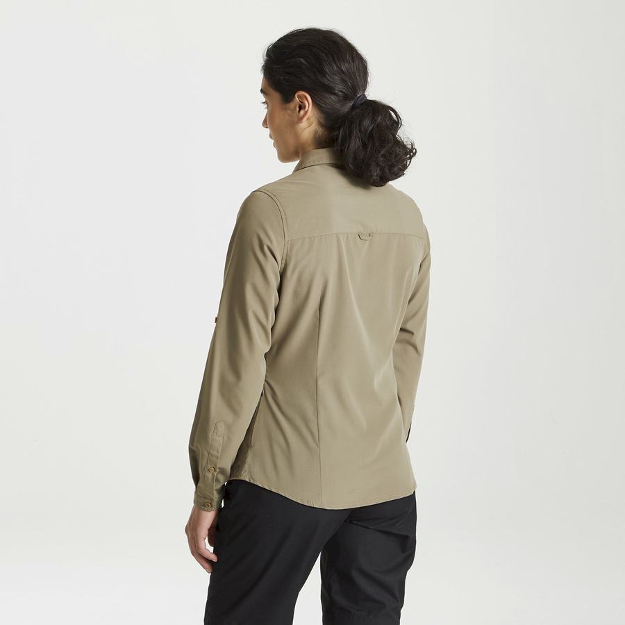 Khaki Craghoppers Expert Kiwi Long Sleeved Women's Shirts | RRM3573GG