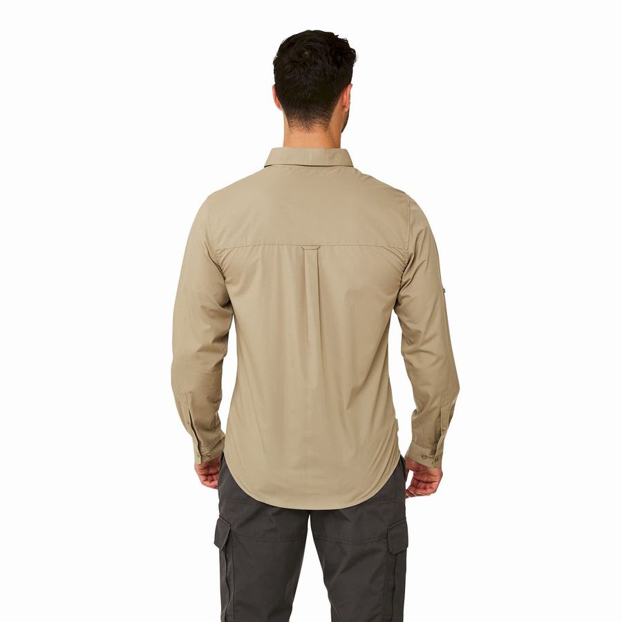 Khaki Craghoppers Kiwi Boulder Long Sleeved Men's Shirts | XTW567VR