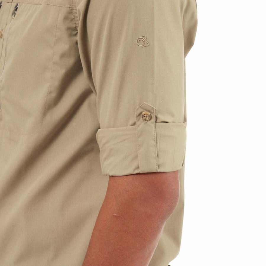 Khaki Craghoppers Kiwi Boulder Long Sleeved Men's Shirts | XTW567VR