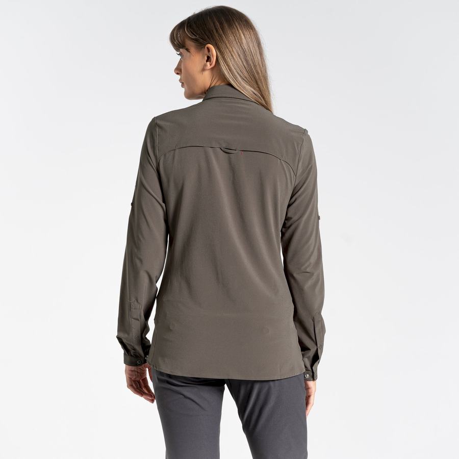 Khaki Craghoppers NosiLife Pro IV Long Sleeved Women's Shirts | MQI6515KX