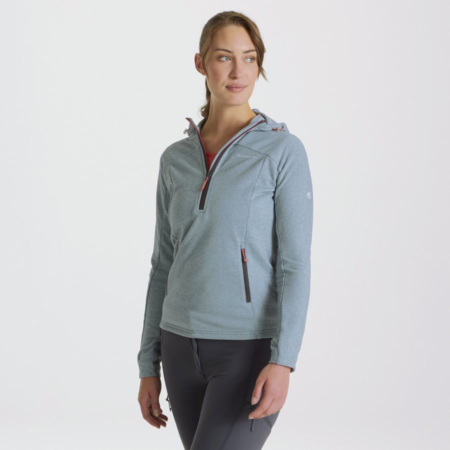 Light Green Craghoppers Dynamic Hooded Half Zip Women's Sweaters | UWE12100XN