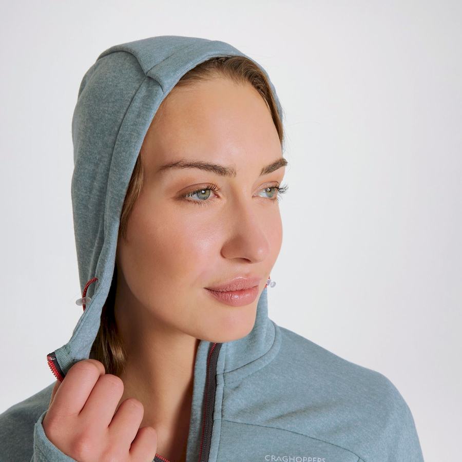 Light Green Craghoppers Dynamic Hooded Half Zip Women's Sweaters | UWE12100XN