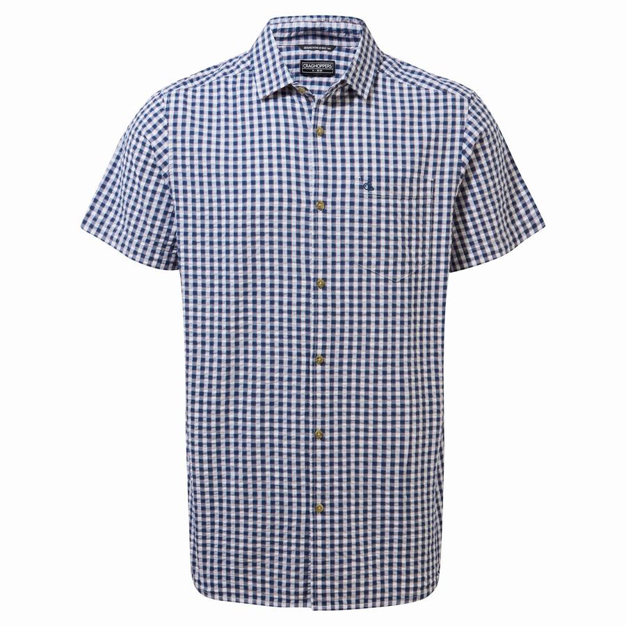 Navy Blue Craghoppers Centro Short Sleeved Men\'s Shirts | MWL2748CM