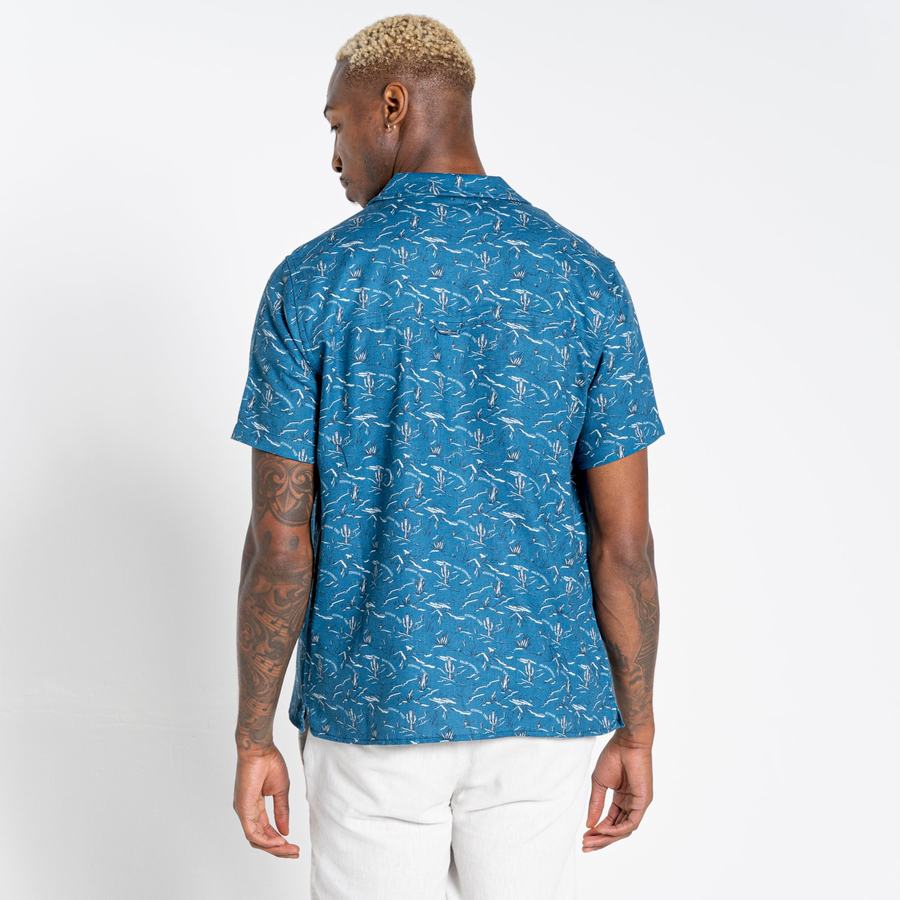 Navy Blue Craghoppers Nosibotanical Hula Short Sleeved Men's Shirts | IUT9390XC