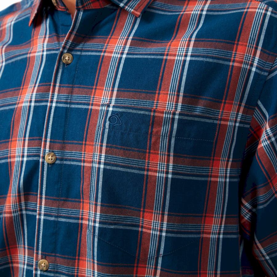 Navy Blue Craghoppers Rafie Short Sleeved Check Men's Shirts | DZO2875ZW