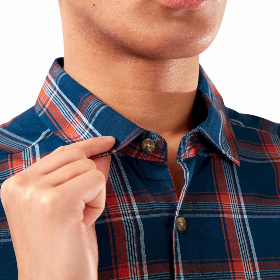 Navy Blue Craghoppers Rafie Short Sleeved Check Men's Shirts | DZO2875ZW