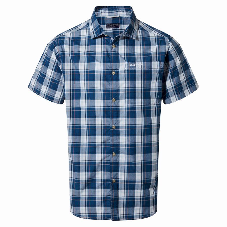 Navy Blue Craghoppers Vernon Short Sleeved Men\'s Shirts | TBH6250WC