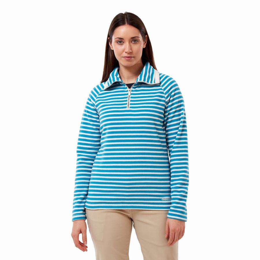 Navy Blue Stripes Craghoppers Natalia Half Zip Women's Sweaters | VBV1581AX