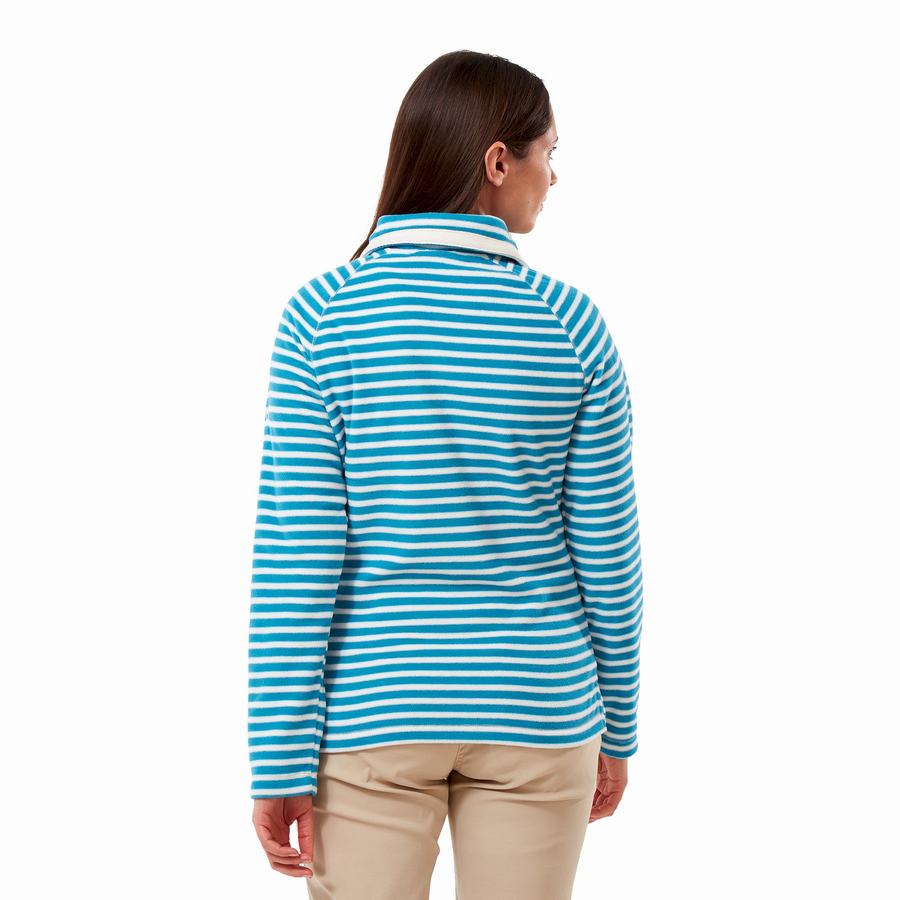 Navy Blue Stripes Craghoppers Natalia Half Zip Women's Sweaters | VBV1581AX