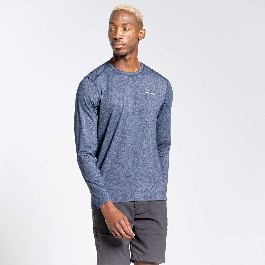 Navy Craghoppers NosiLife Talen Long Sleeved Men's T-Shirts | FXG5950JS