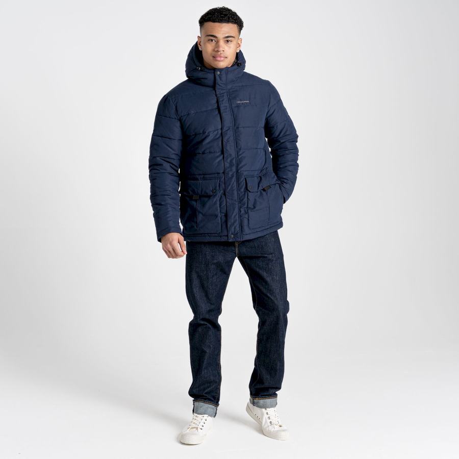 Navy Dark Blue Craghoppers Insulated Trillick Downhike Hooded Men's Jackets | ECO4524BX