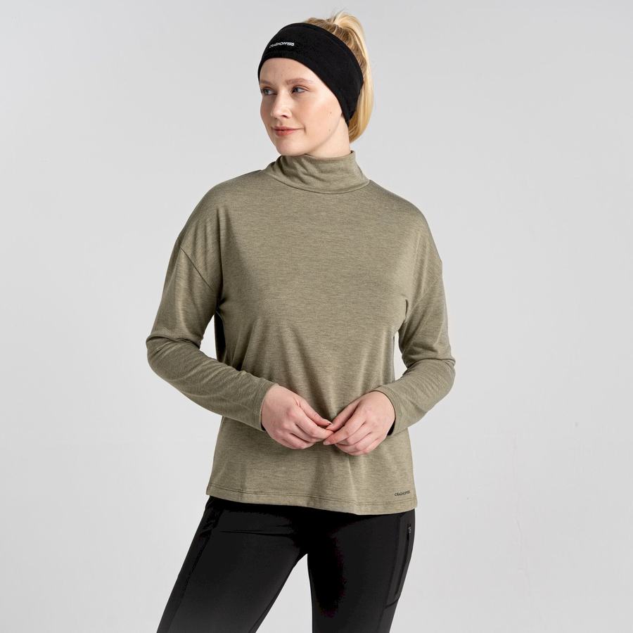 Olive Craghoppers Meridan Long Sleeved Women's T-Shirts | EDI629XB