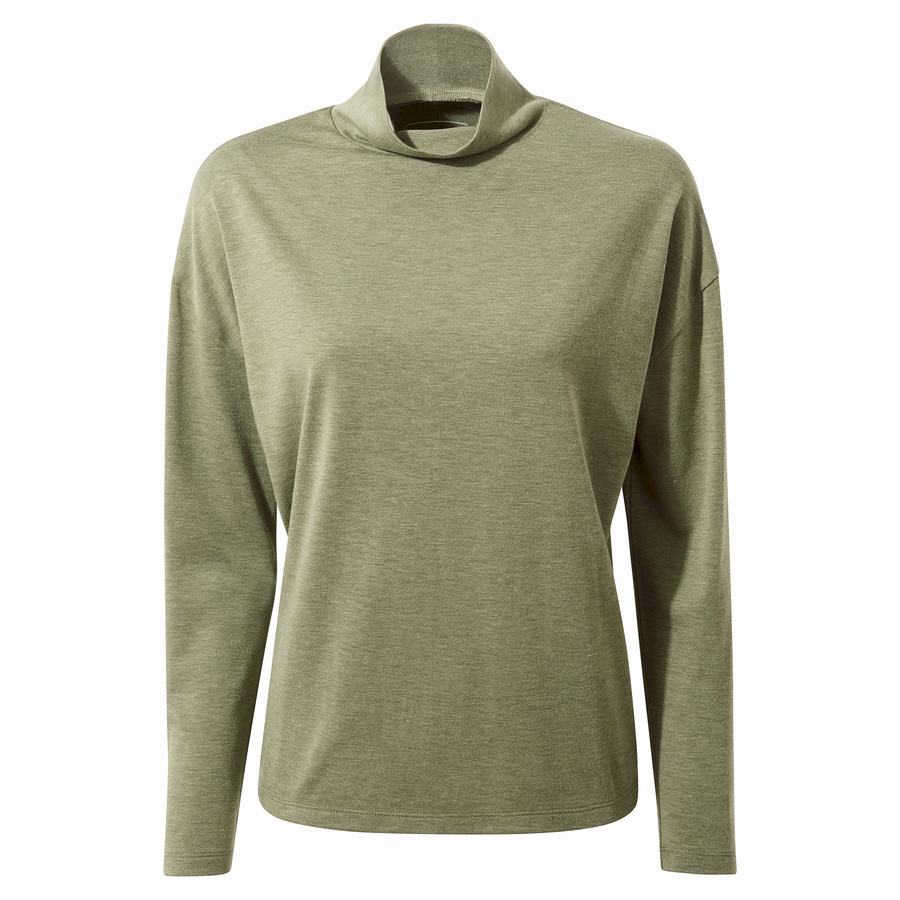 Olive Craghoppers Meridan Long Sleeved Women's T-Shirts | EDI629XB