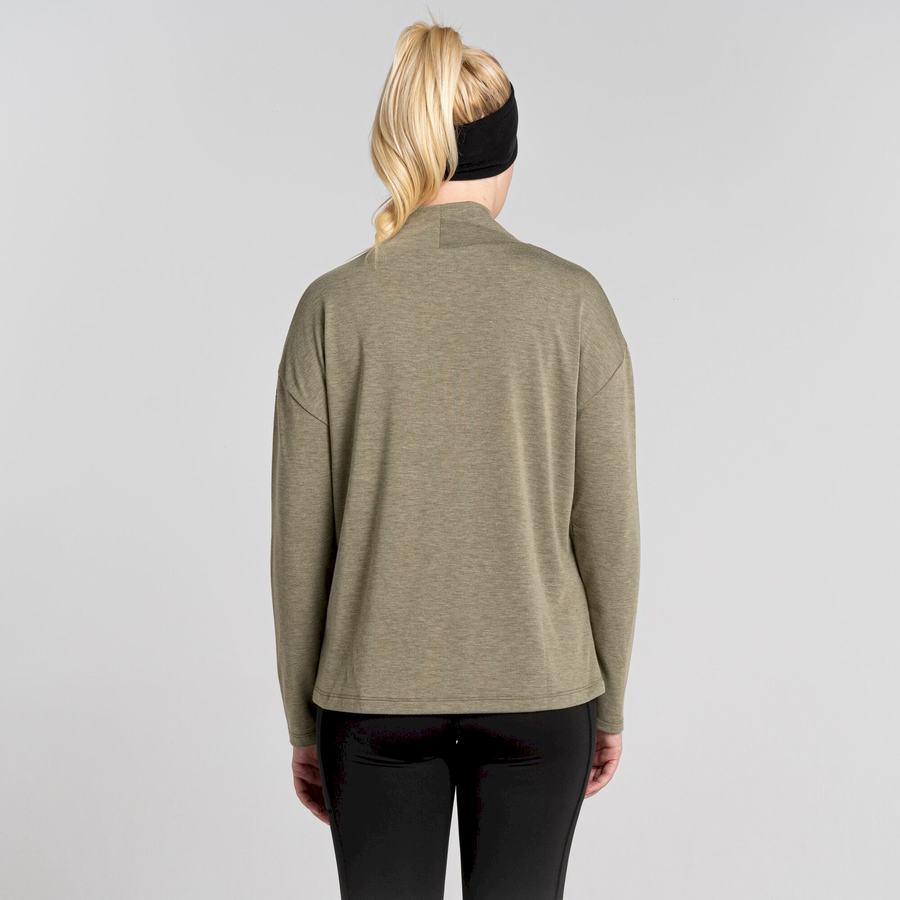 Olive Craghoppers Meridan Long Sleeved Women's T-Shirts | EDI629XB