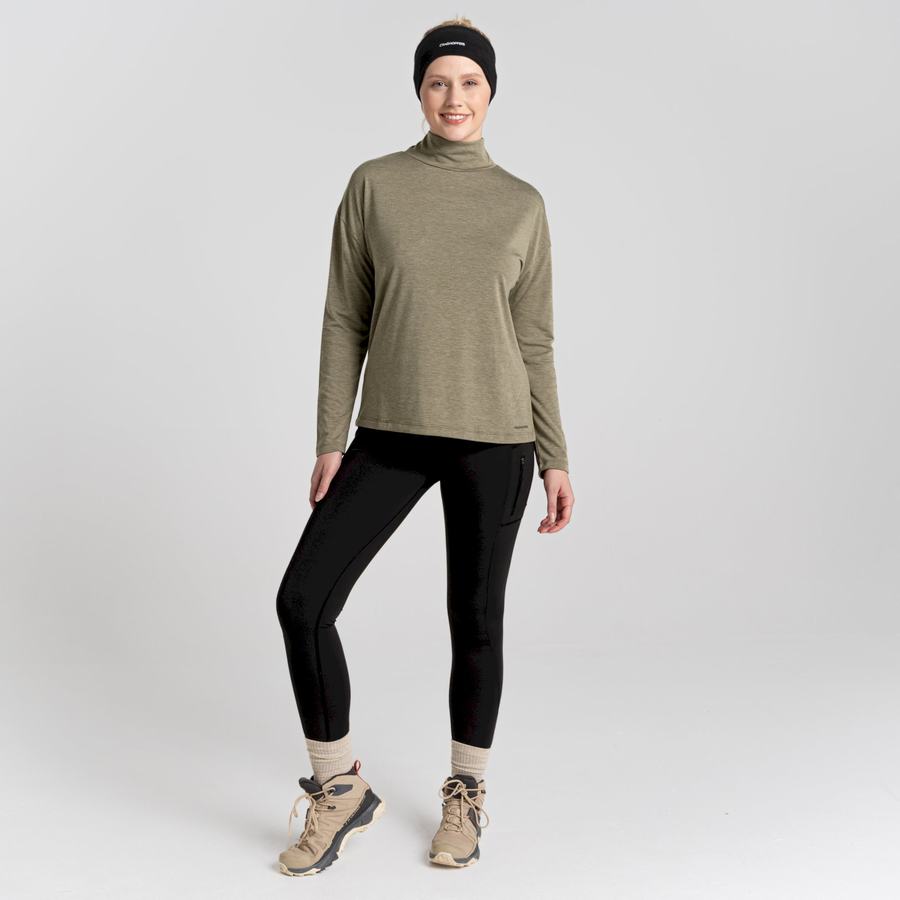 Olive Craghoppers Meridan Long Sleeved Women's T-Shirts | EDI629XB