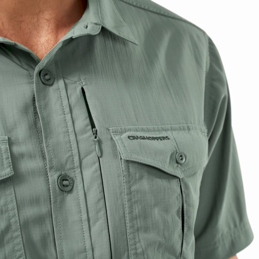 Olive Craghoppers NosiLife Adventure II Short Sleeved Men's Shirts | RFA1867LM