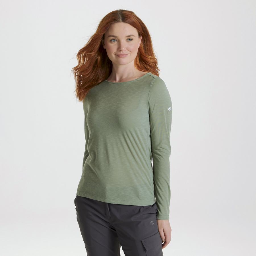 Olive Craghoppers NosiLife Erin Long Sleeved Women's T-Shirts | CKZ6941SP