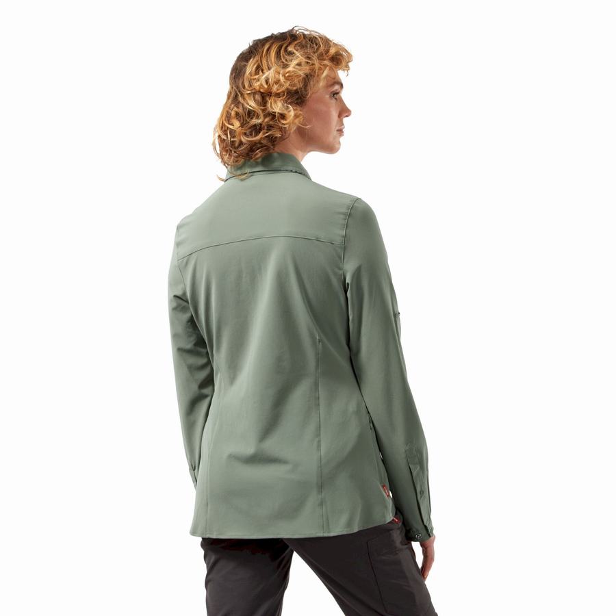 Olive Craghoppers NosiLife Pro III Long Sleeved Women's Shirts | KBX8427DA